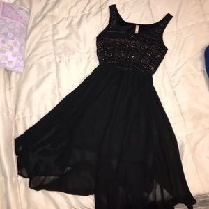 Sparkly Black Dress w/ High-Low Sheer Cover Skirt